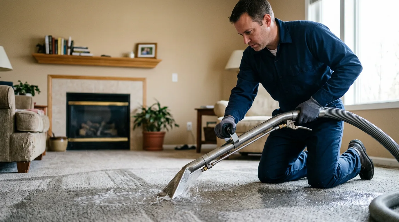 Water damage restoration technician working near Reynolds, IL